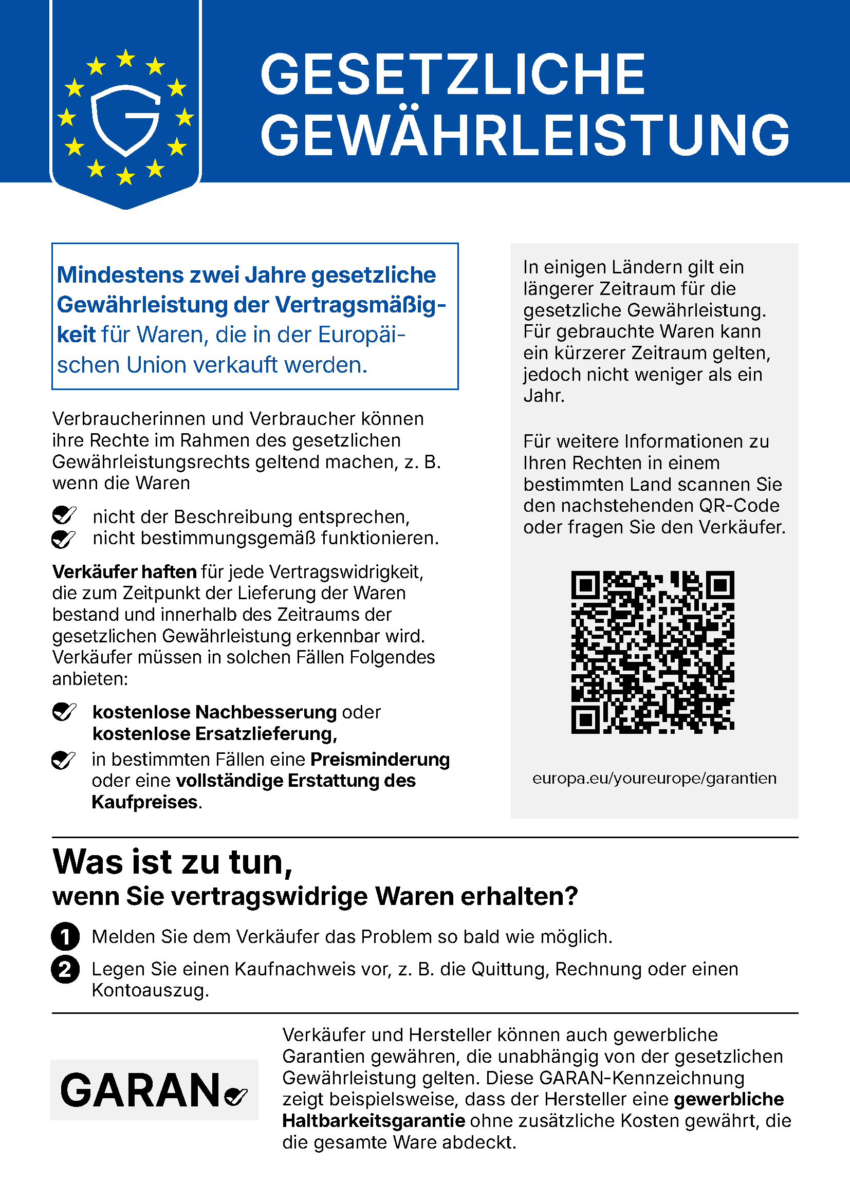 Harmonisierter EU-Hinweis zu den gesetzlichen Gewährleistungsrechten